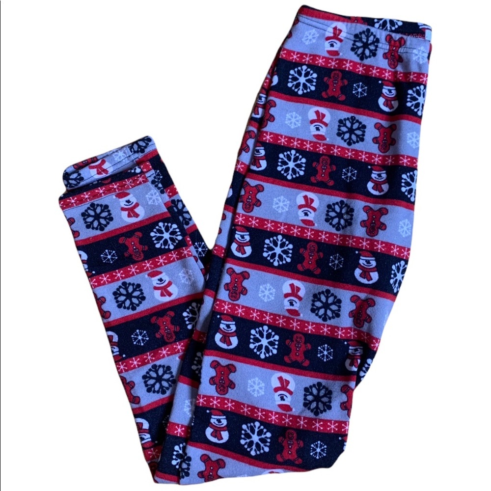 Poof! Red and Black Christmas Themed High Rise Cozy Leggings Women’s Size S/M